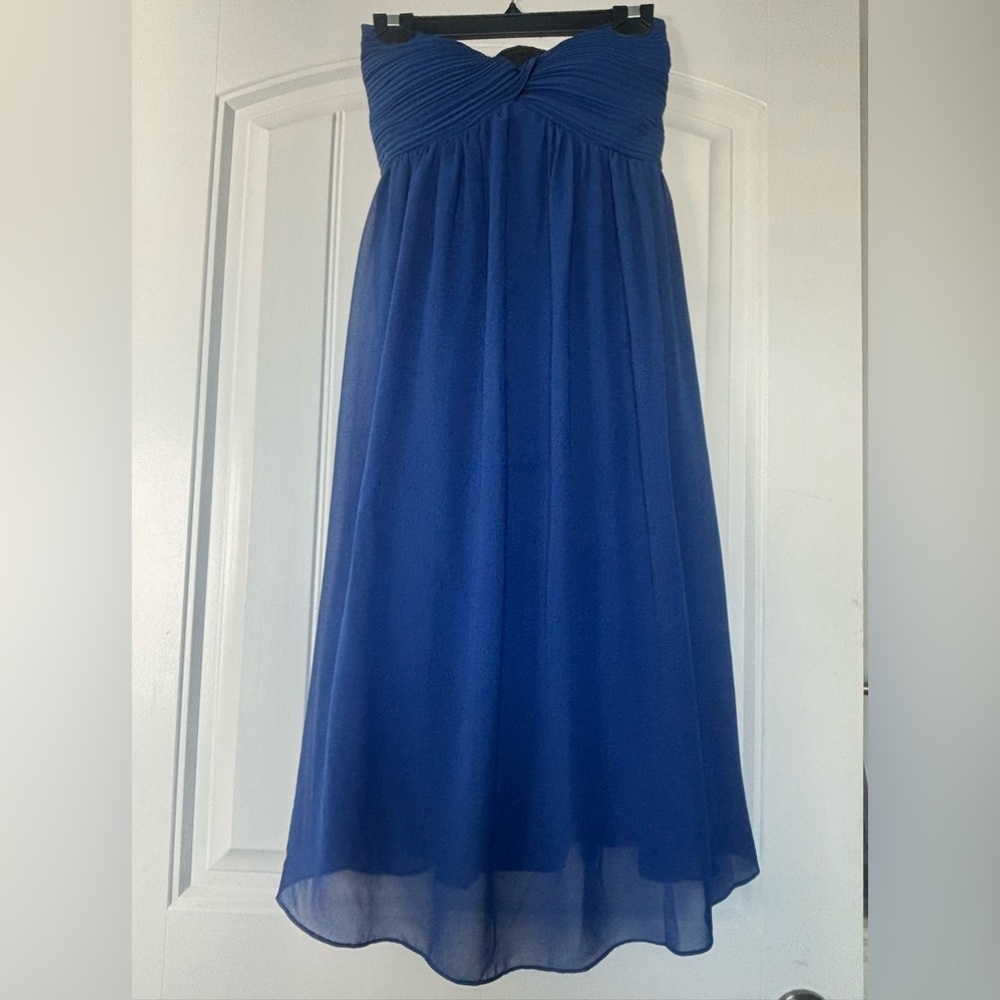 Strapless Chiffon Midi Dress in Royal Blue